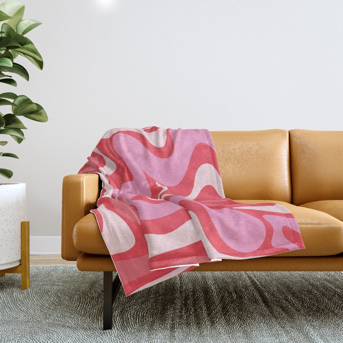 Retro Liquid Swirl Abstract Pattern Cherry Red Pink Throw Blanket Gallery Image 1