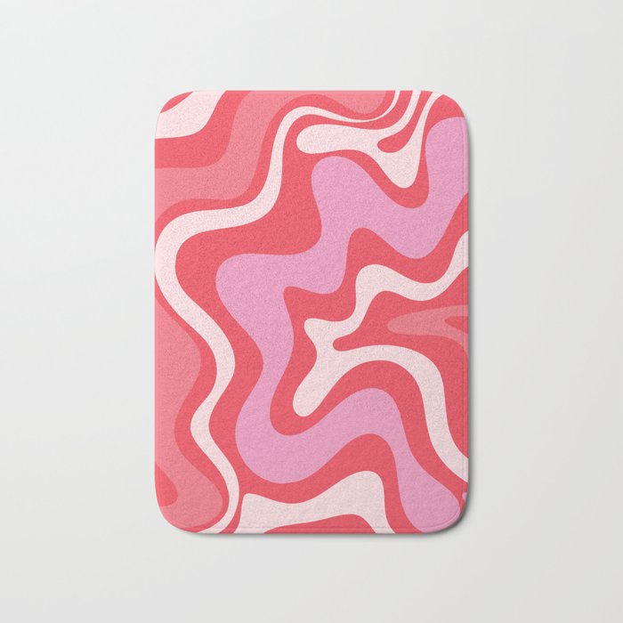 Retro Liquid Swirl Abstract Pattern Cherry Red Pink Bath Mat Gallery Image 1