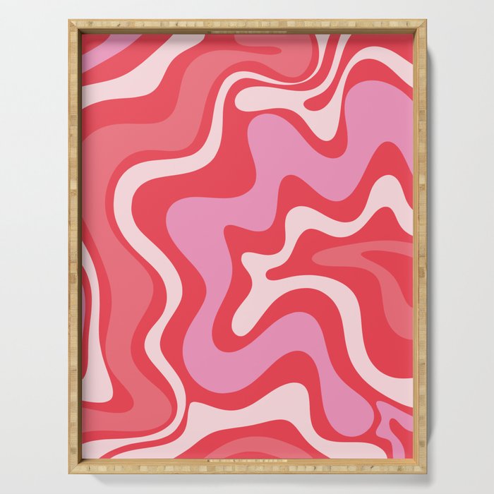 Retro Liquid Swirl Abstract Pattern Cherry Red Pink Serving Tray Gallery Image 1