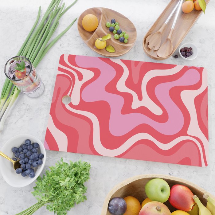 Retro Liquid Swirl Abstract Pattern Cherry Red Pink Cutting Board Gallery Image 2