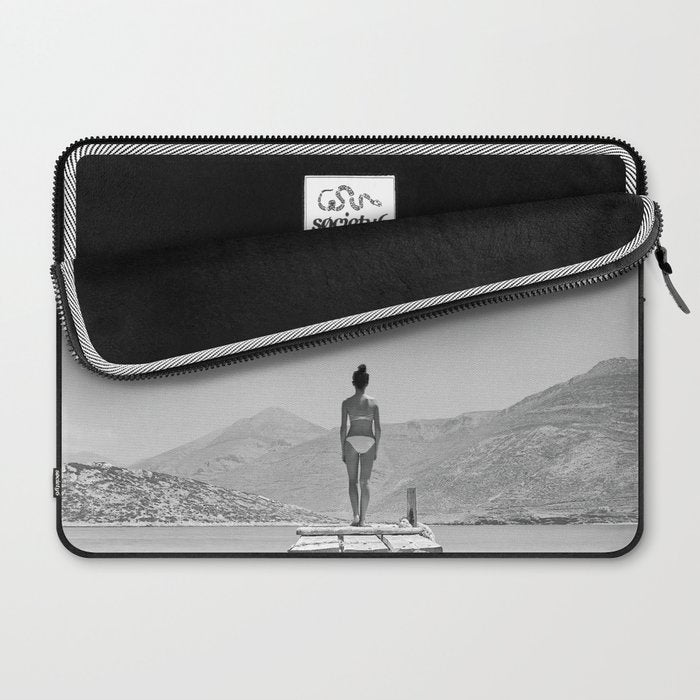 Steady As She Goes; aircraft coming in for an island landing black and white photography- photographs Laptop Sleeve Gallery Image 2