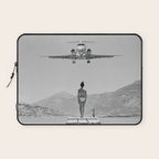 Steady As She Goes; aircraft coming in for an island landing black and white photography- photographs Laptop Sleeve Gallery Image 1