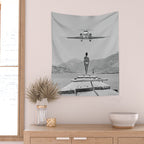 Steady As She Goes; aircraft coming in for an island landing black and white photography- photographs Wall Tapestry Gallery Image 2