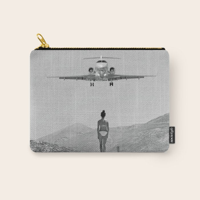 Steady As She Goes; aircraft coming in for an island landing black and white photography- photographs Carry All Pouch Gallery Image 1