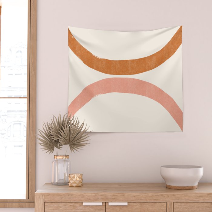 Terracotta Mid Century Abstract Rainbow Arches Wall Tapestry Gallery Image 2