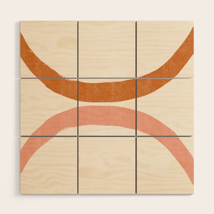 Terracotta Mid Century Abstract Rainbow Arches Wood Wall Art Gallery Image 1