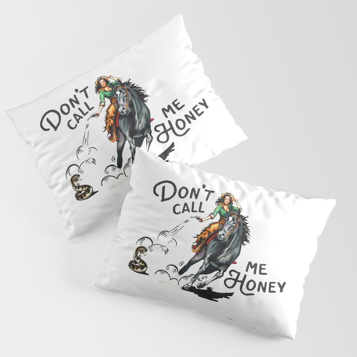 "Don't Call Me Honey" Cowgirl On Horseback Shooting a Rattlesnake Pillow Sham Gallery Image 3