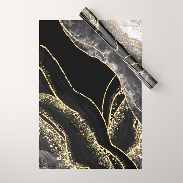 Black Night Glamour Marble Landscape Wrapping Paper Gallery Image 1