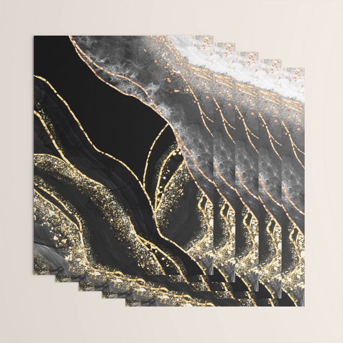 Black Night Glamour Marble Landscape Wrapping Paper Gallery Image 3