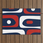 Mid Century Modern Piquet Pattern in Nautical Navy Blue, Red, and White Outdoor Rug Gallery Image 1