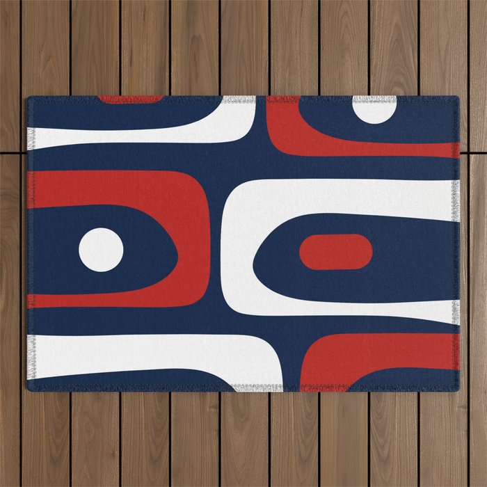 Mid Century Modern Piquet Pattern in Nautical Navy Blue, Red, and White Outdoor Rug Gallery Image 1