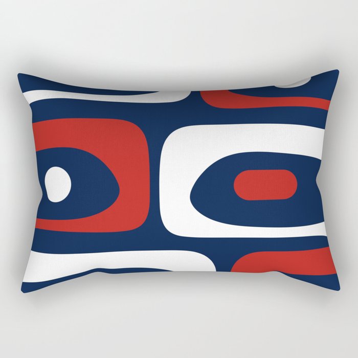 Mid Century Modern Piquet Pattern in Nautical Navy Blue, Red, and White Rectangular Pillow Gallery Image 1