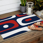 Mid Century Modern Piquet Pattern in Nautical Navy Blue, Red, and White Outdoor Rug Gallery Image 2