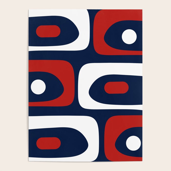 Mid Century Modern Piquet Pattern in Nautical Navy Blue, Red, and White Poster Gallery Image 4