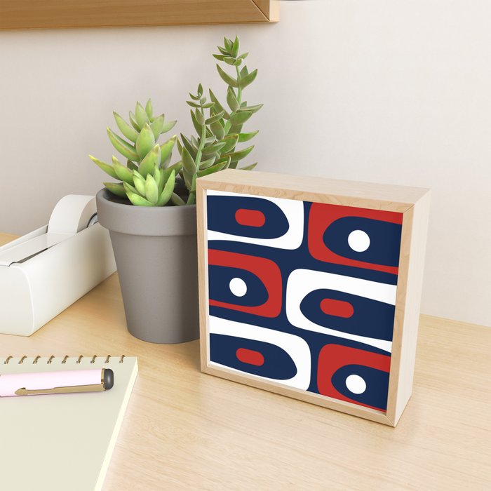 Mid Century Modern Piquet Pattern in Nautical Navy Blue, Red, and White Mini Art Print Gallery Image 2