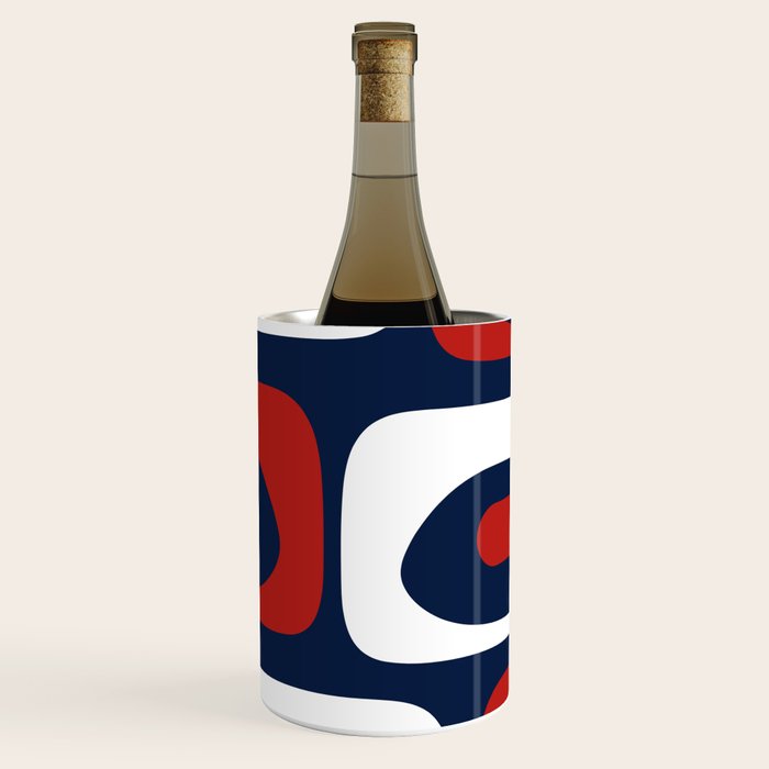 Mid Century Modern Piquet Pattern in Nautical Navy Blue, Red, and White Wine Chiller Gallery Image 1