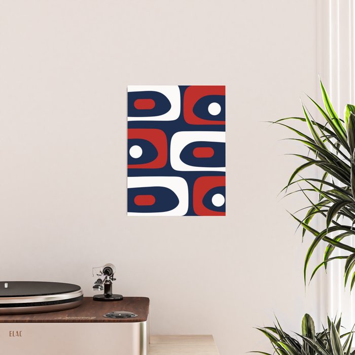 Mid Century Modern Piquet Pattern in Nautical Navy Blue, Red, and White Poster Gallery Image 2