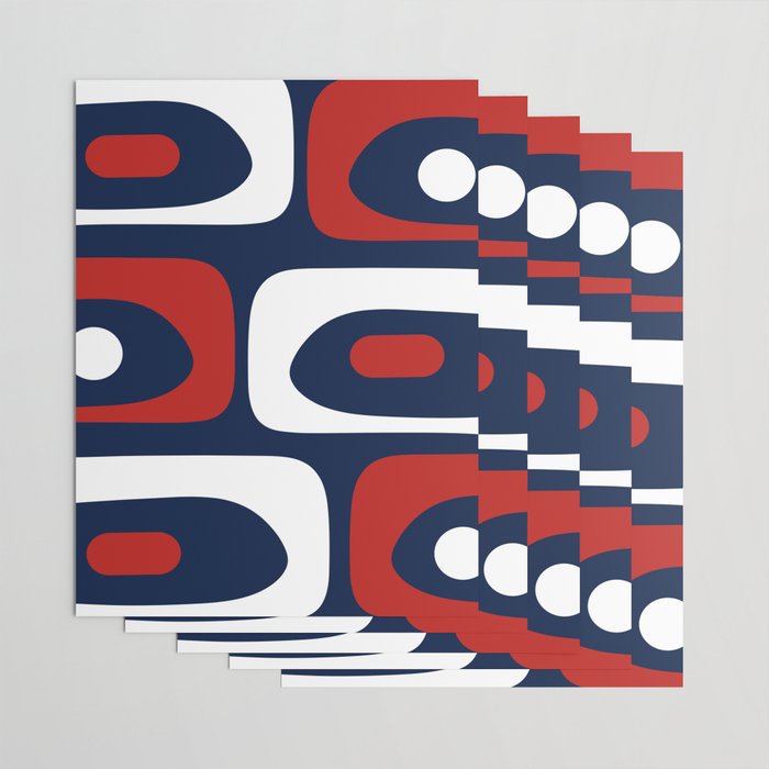 Mid Century Modern Piquet Pattern in Nautical Navy Blue, Red, and White Wrapping Paper Gallery Image 3