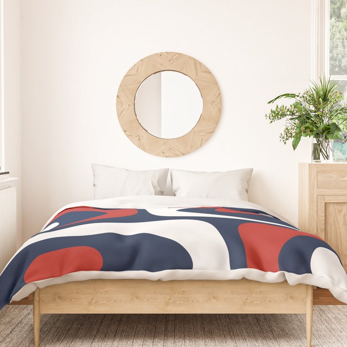 Mid Century Modern Piquet Pattern in Nautical Navy Blue, Red, and White Duvet Cover Gallery Image 3