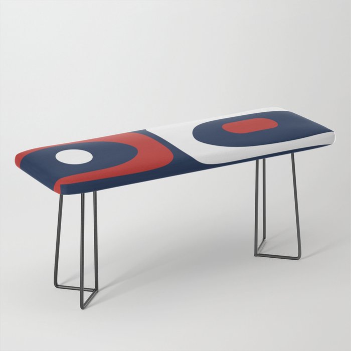Mid Century Modern Piquet Pattern in Nautical Navy Blue, Red, and White Bench Gallery Image 1