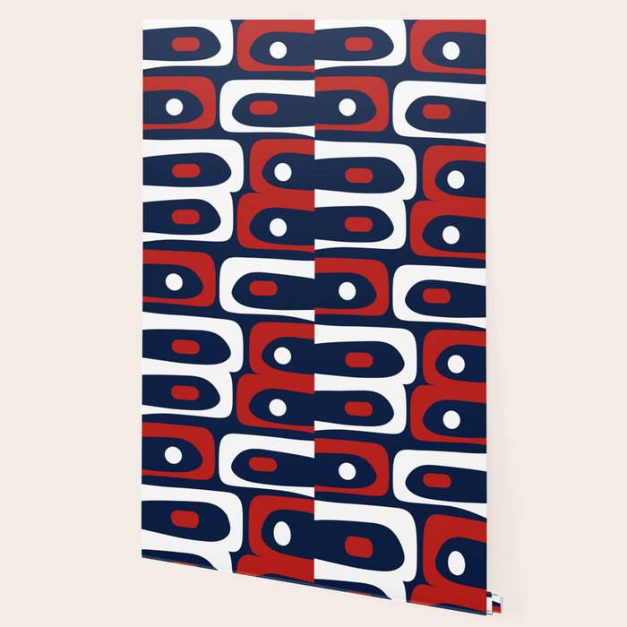 Mid Century Modern Piquet Pattern in Nautical Navy Blue, Red, and White Wallpaper Gallery Image 2