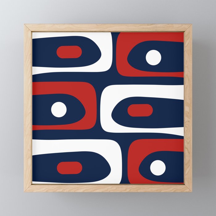 Mid Century Modern Piquet Pattern in Nautical Navy Blue, Red, and White Mini Art Print Gallery Image 1