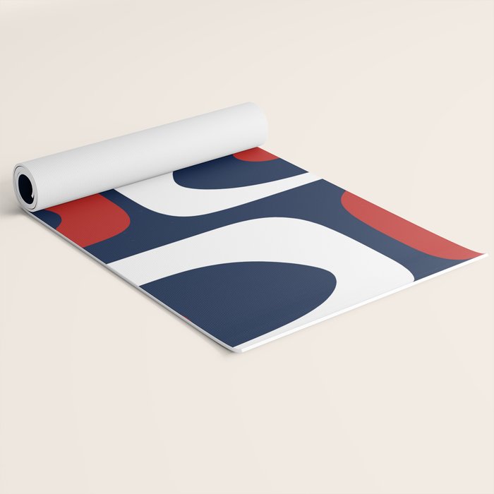 Mid Century Modern Piquet Pattern in Nautical Navy Blue, Red, and White Yoga Mat Gallery Image 2