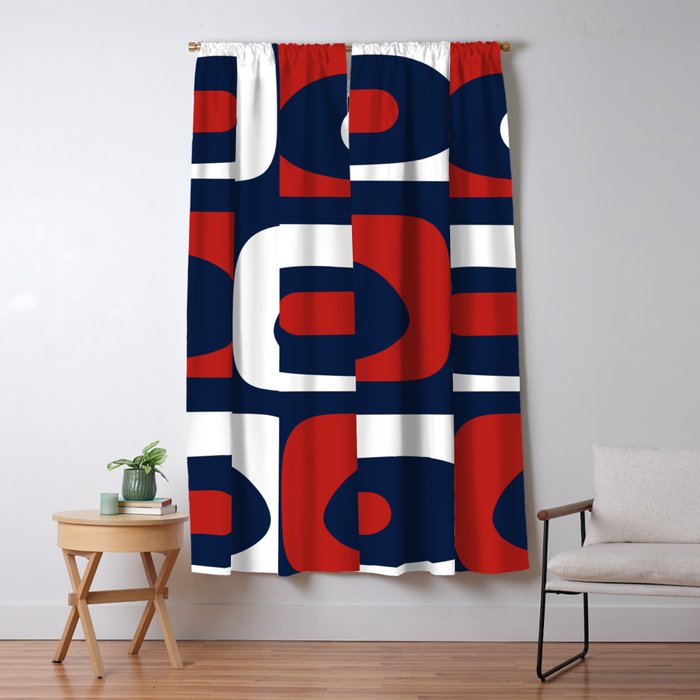 Mid Century Modern Piquet Pattern in Nautical Navy Blue, Red, and White Window Curtain Gallery Image 1