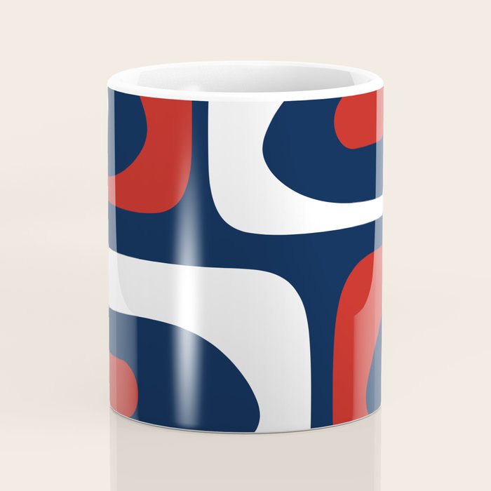 Mid Century Modern Piquet Pattern in Nautical Navy Blue, Red, and White Coffee Mug Gallery Image 4