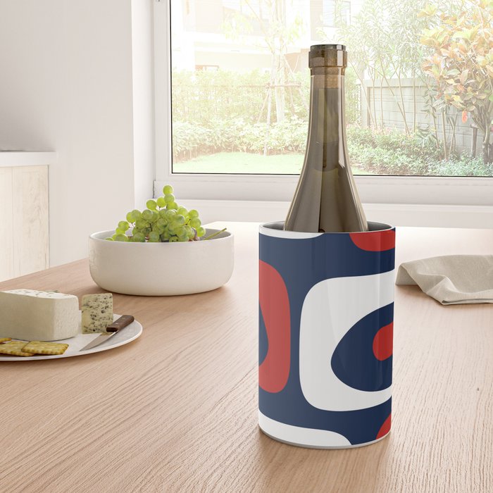 Mid Century Modern Piquet Pattern in Nautical Navy Blue, Red, and White Wine Chiller Gallery Image 4