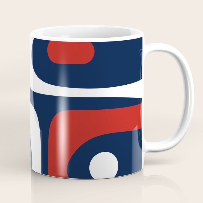 Mid Century Modern Piquet Pattern in Nautical Navy Blue, Red, and White Coffee Mug Gallery Image 1