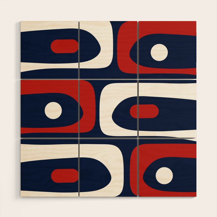 Mid Century Modern Piquet Pattern in Nautical Navy Blue, Red, and White Wood Wall Art Gallery Image 1