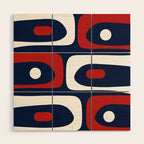 Mid Century Modern Piquet Pattern in Nautical Navy Blue, Red, and White Wood Wall Art Gallery Image 1