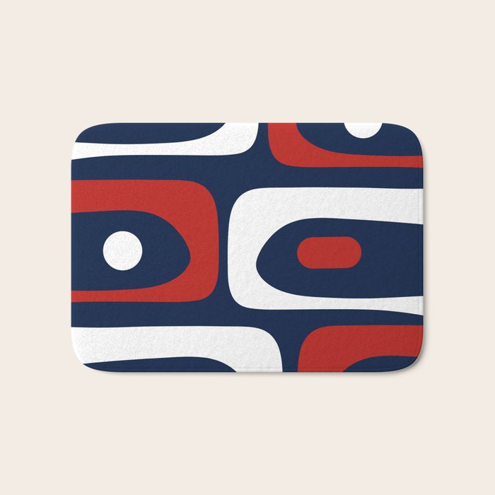 Mid Century Modern Piquet Pattern in Nautical Navy Blue, Red, and White Bath Mat Gallery Image 1