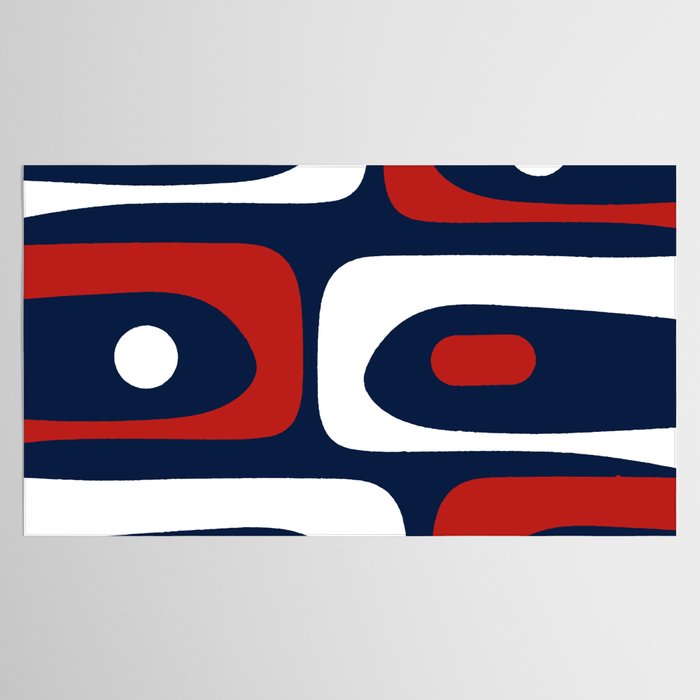 Mid Century Modern Piquet Pattern in Nautical Navy Blue, Red, and White Tablecloth Gallery Image 2