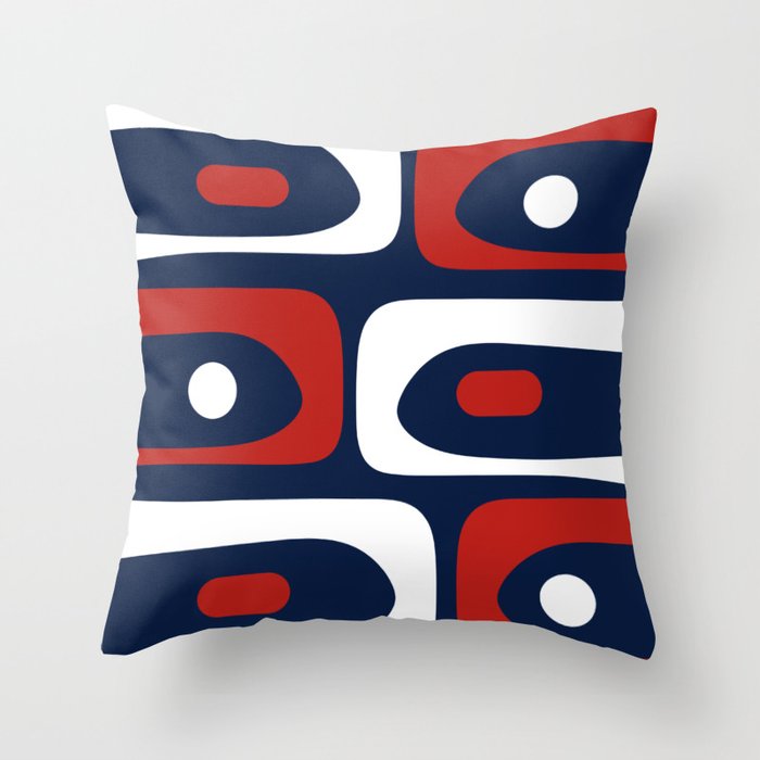 Mid Century Modern Piquet Pattern in Nautical Navy Blue, Red, and White Throw Pillow Gallery Image 6