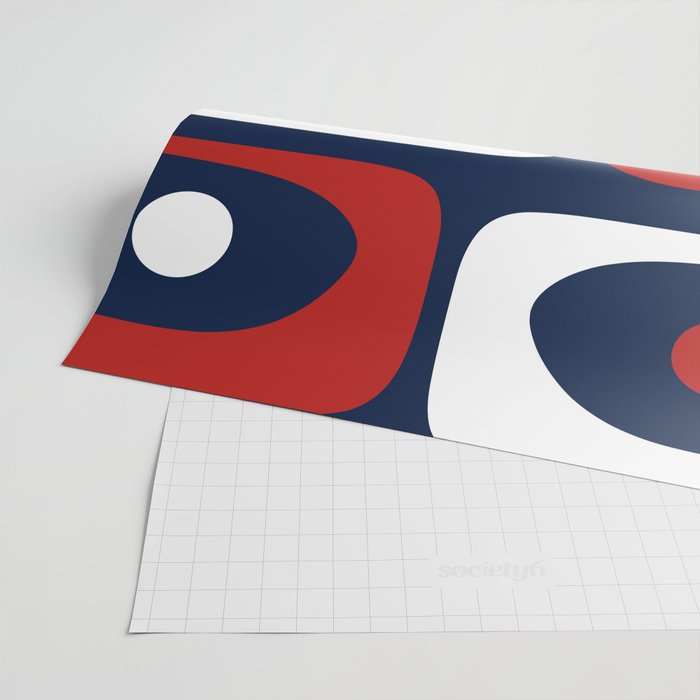 Mid Century Modern Piquet Pattern in Nautical Navy Blue, Red, and White Wrapping Paper Gallery Image 2