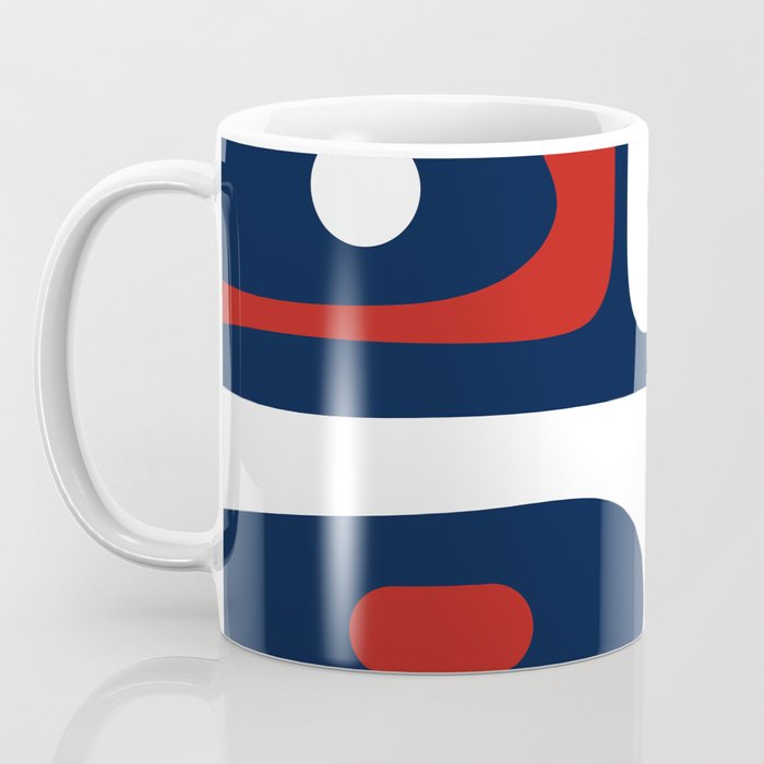 Mid Century Modern Piquet Pattern in Nautical Navy Blue, Red, and White Coffee Mug Gallery Image 3