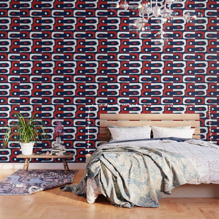 Mid Century Modern Piquet Pattern in Nautical Navy Blue, Red, and White Wallpaper Gallery Image 3