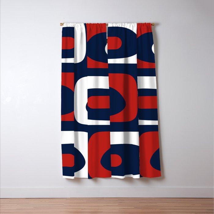 Mid Century Modern Piquet Pattern in Nautical Navy Blue, Red, and White Window Curtain Gallery Image 3
