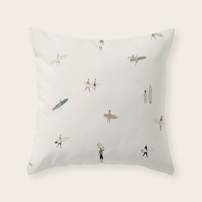 Tiny Surfers Throw Pillow Gallery Image 1