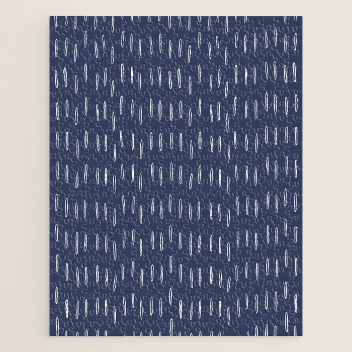 Boho Prints, Raindrops, Indigo Blue, Minimalism, Abstract Art Jigsaw Puzzle Gallery Image 1