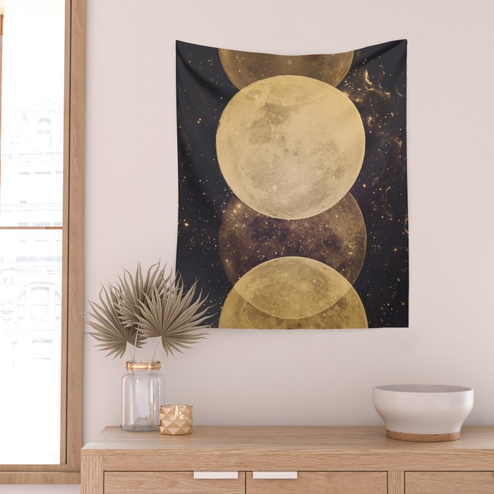 Gold Moon Phases Wall Tapestry Gallery Image 2