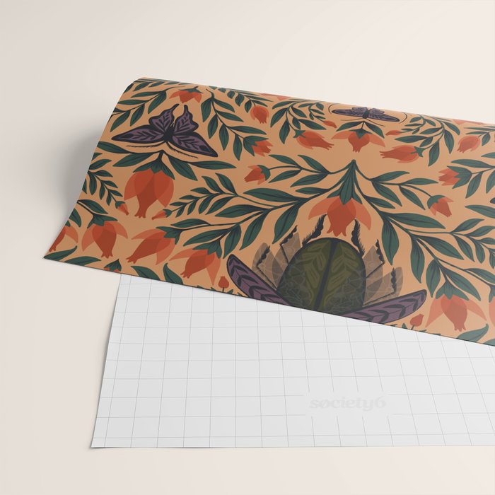 Beetle and Butterfly Botanical Design Wrapping Paper Gallery Image 2
