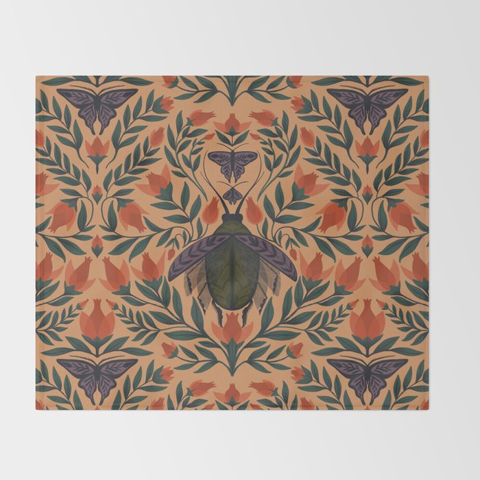 Beetle and Butterfly Botanical Design Throw Blanket Gallery Image 2
