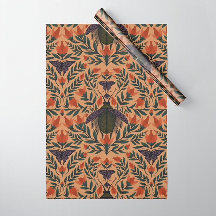 Beetle and Butterfly Botanical Design Wrapping Paper Gallery Image 1