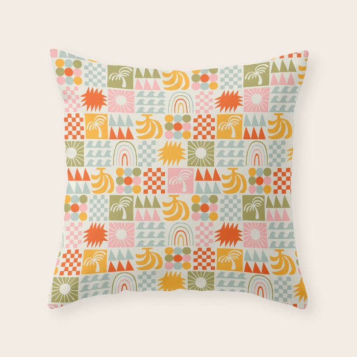 Colorful tropical summer mosaic tile art Throw Pillow Gallery Image 6