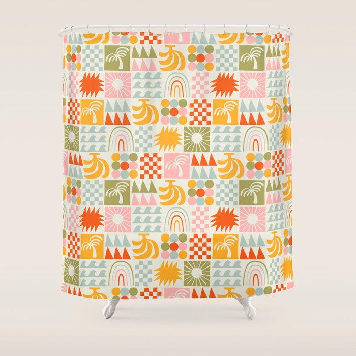 Colorful tropical summer mosaic tile art Shower Curtain Gallery Image 1