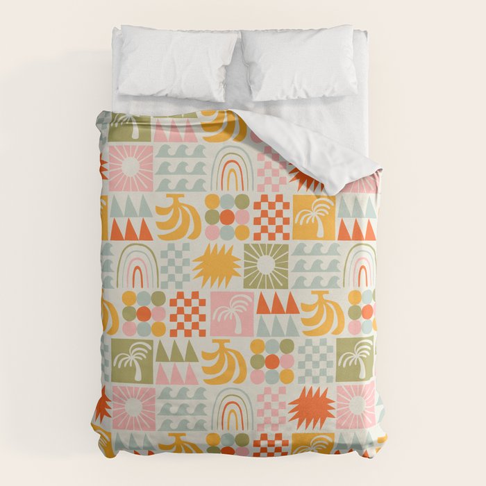 Colorful tropical summer mosaic tile art Duvet Cover Gallery Image 1