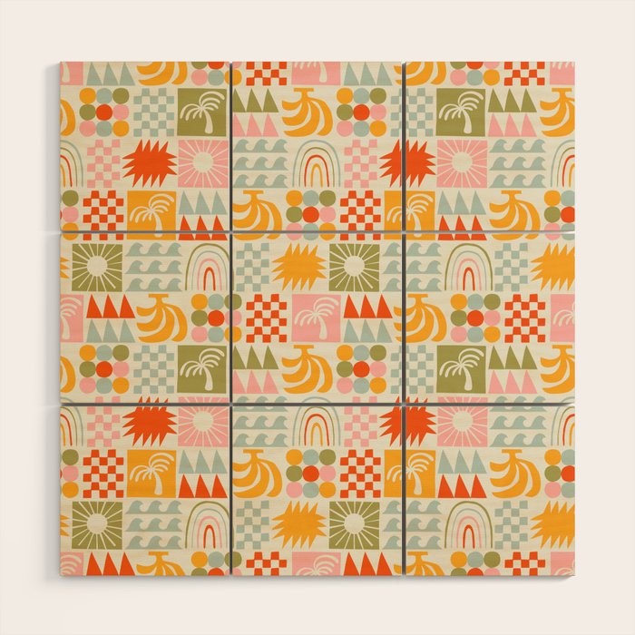 Colorful tropical summer mosaic tile art Wood Wall Art Gallery Image 1